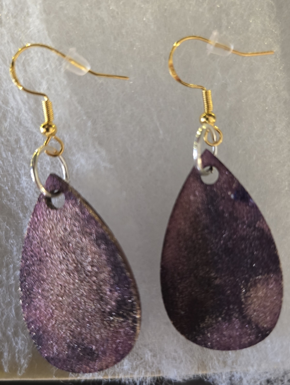 HANDCRAFTED Wood Dangle Earrings HANDPAINTED Delicate Piercing ARTISAN Jewelry - Picture 7 of 10